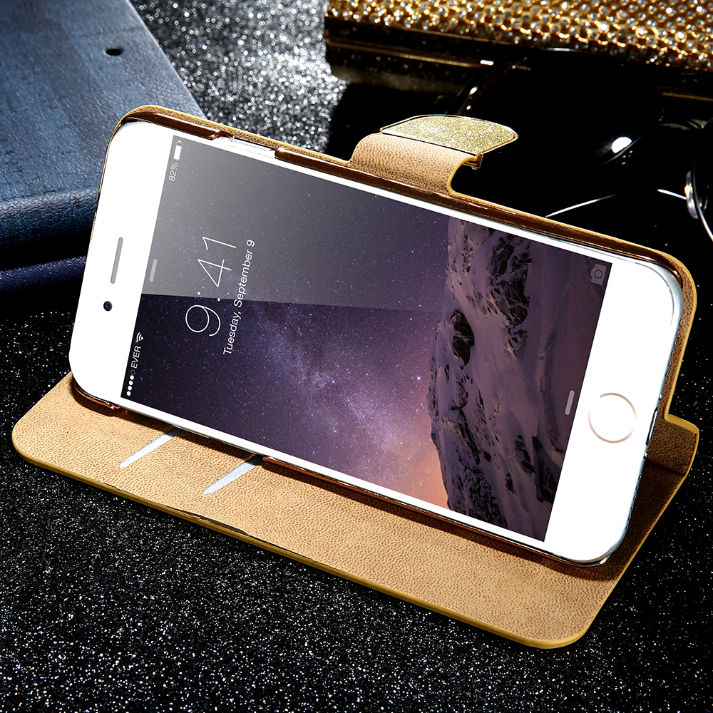 Luxus Bling Flip Case für iPhone 7 7 Plus 6 6s 6Plus 6SPlus Glitter Frau Mädchen Leder